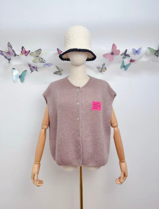 Kurzarm Strickjacke Patch Mohair