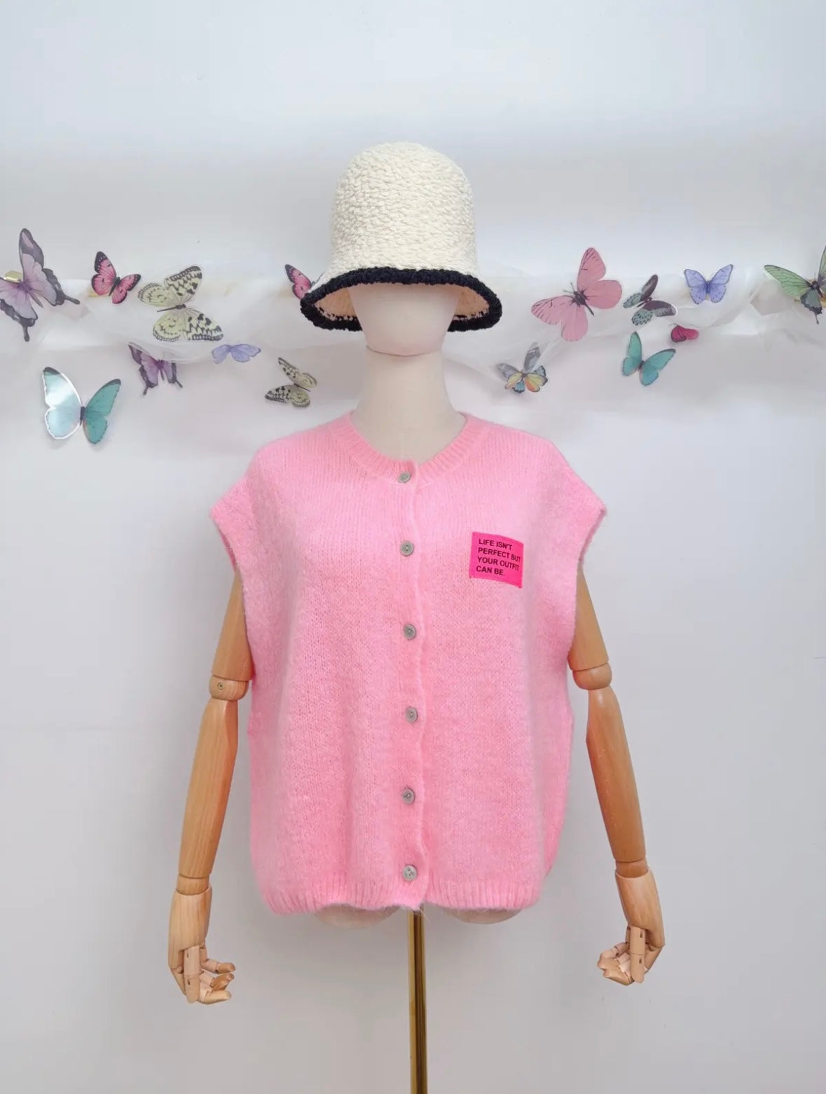 Kurzarm Strickjacke Patch Kid Mohair