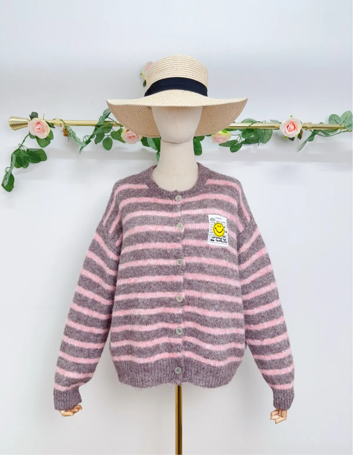 Smiley Patch Cardigan Streifen