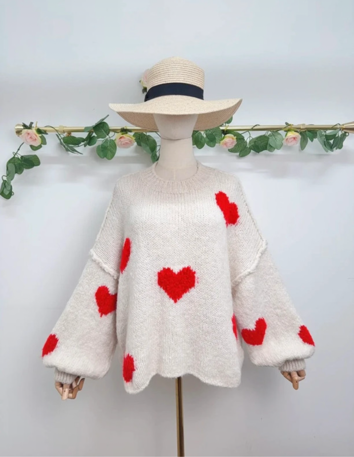 Herz Strick Boucle Pullover