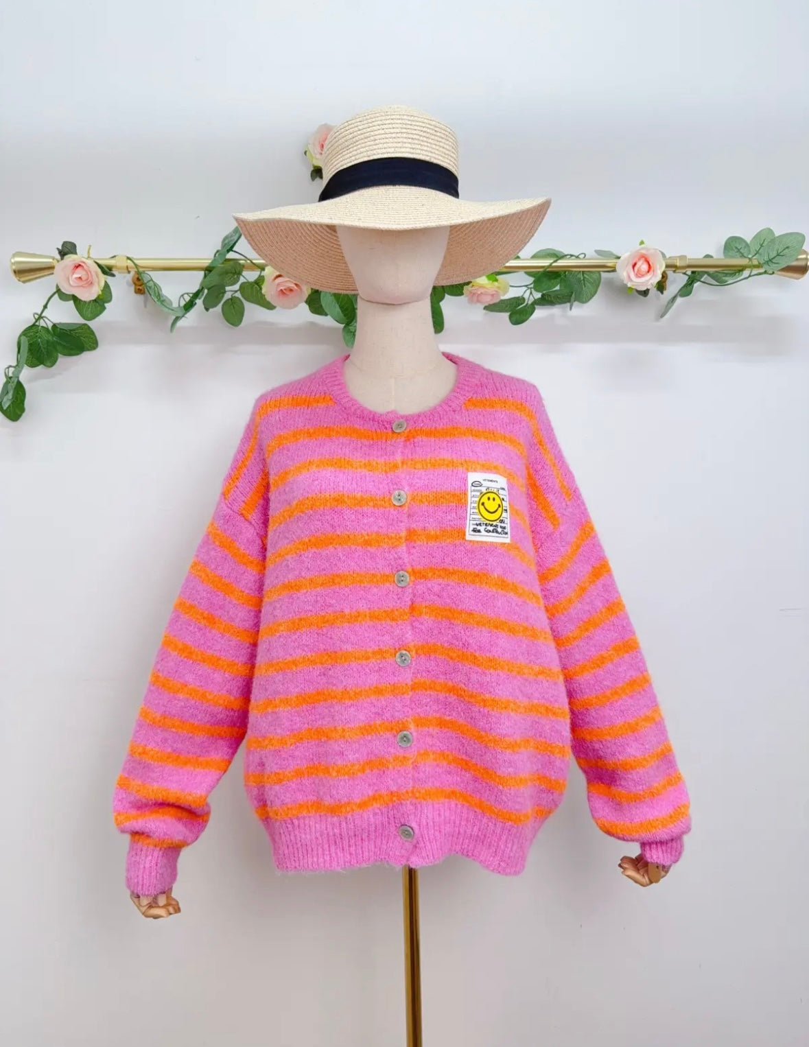 Smiley Patch Cardigan Streifen