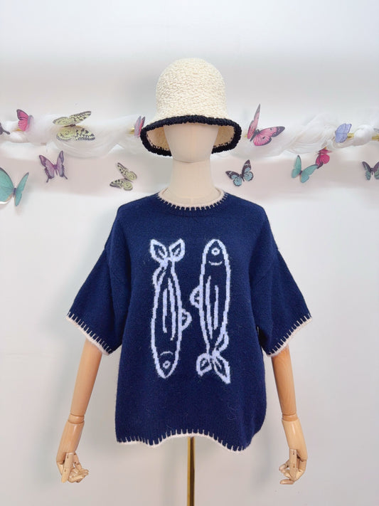 Strickpullover Kurzarm Sardine