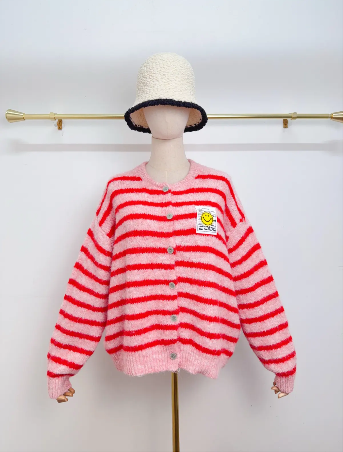 Smiley Patch Cardigan Streifen