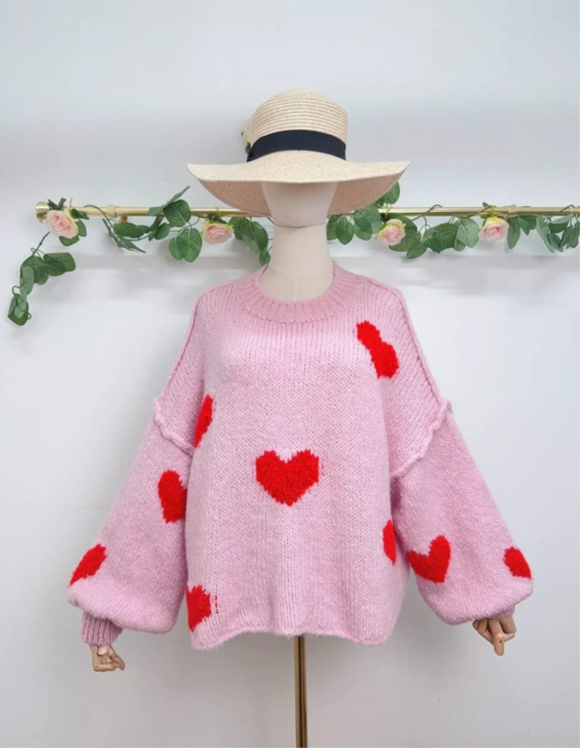 Herz Strick Boucle Pullover