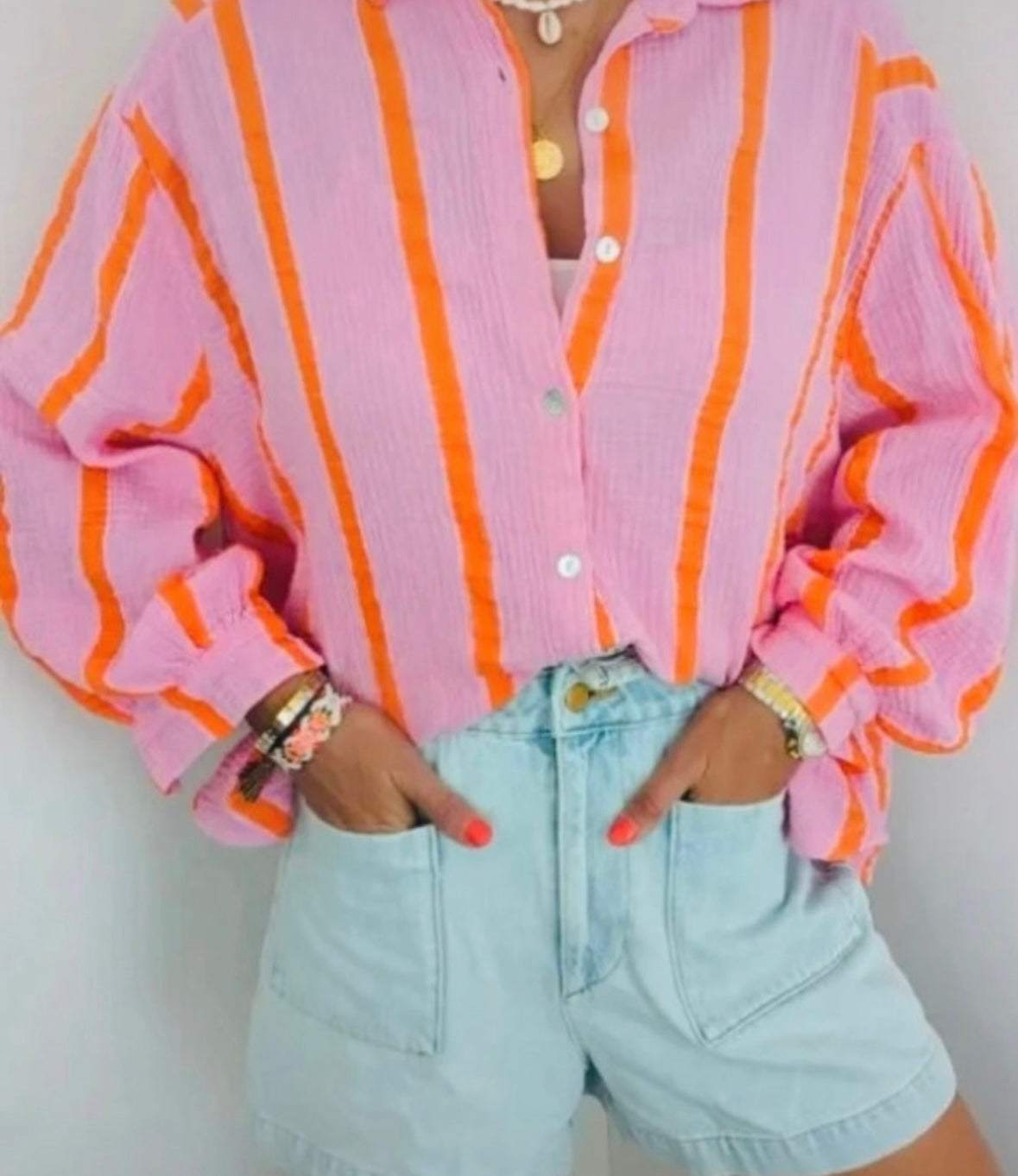 Musselin Bluse Orange Streifen
