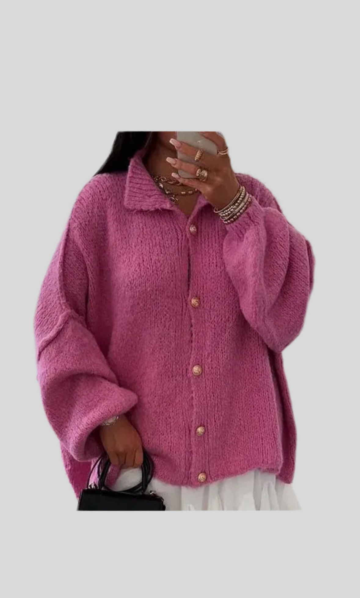 Oversize Boucle Cardigan Goldknöpfe