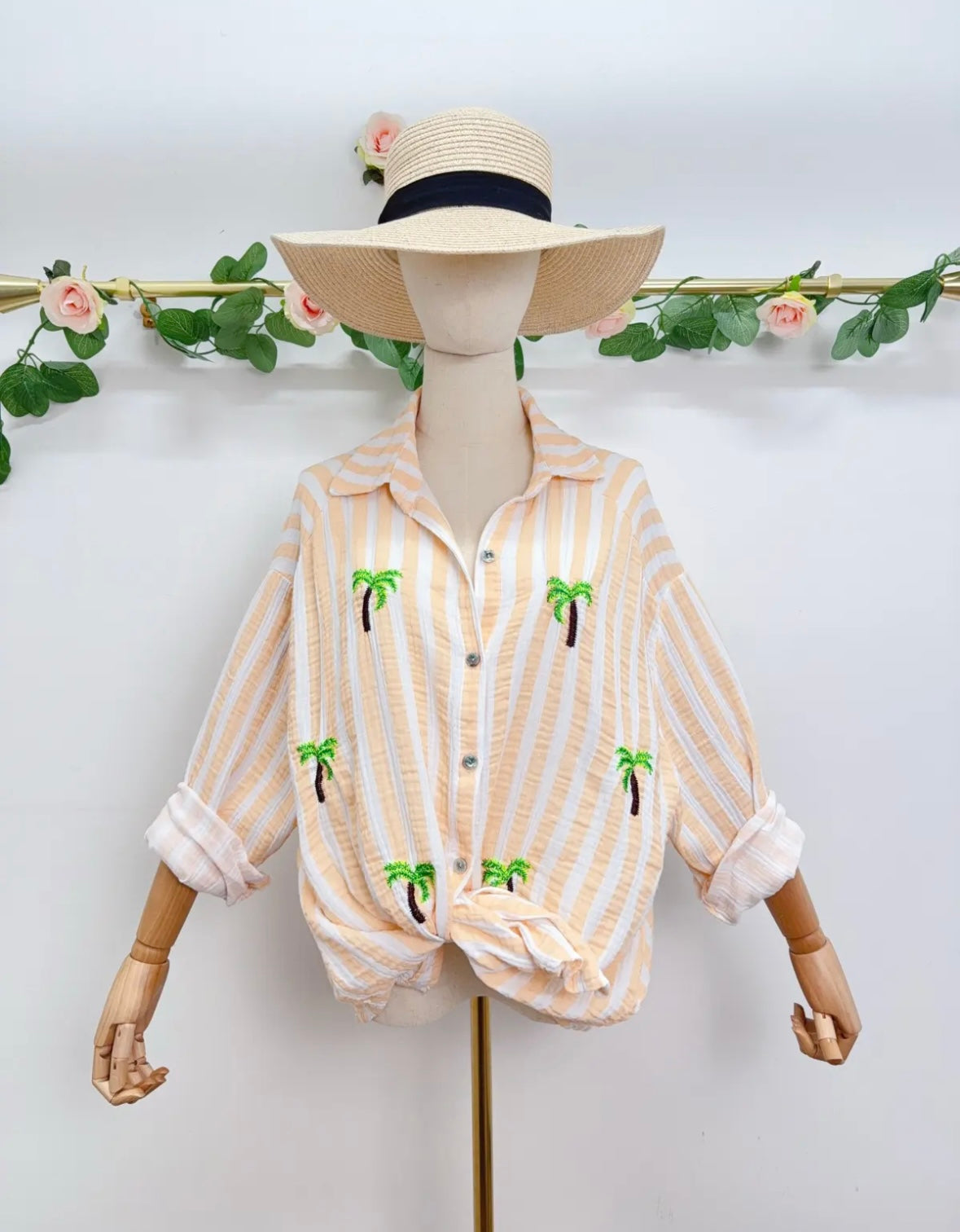 Musselin Bluse Gestreift Palme
