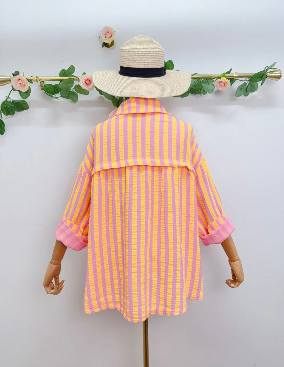 Musselin Bluse Gestreift Palme