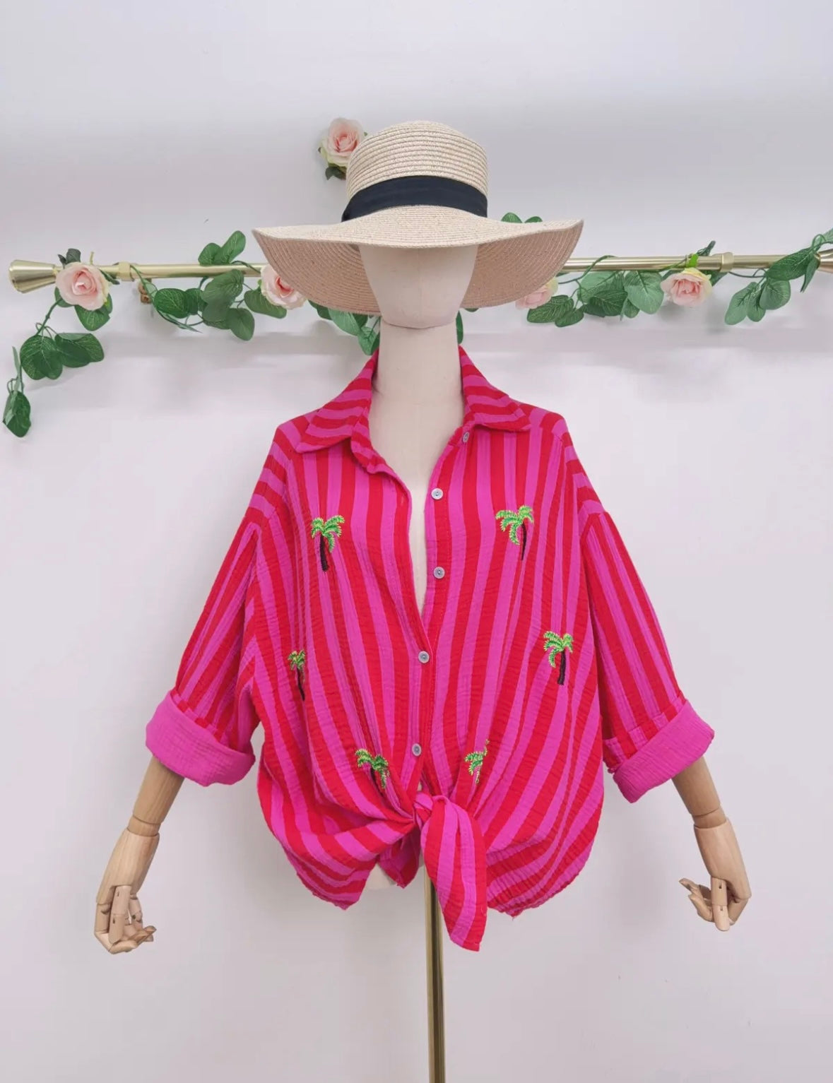 Musselin Bluse Gestreift Palme