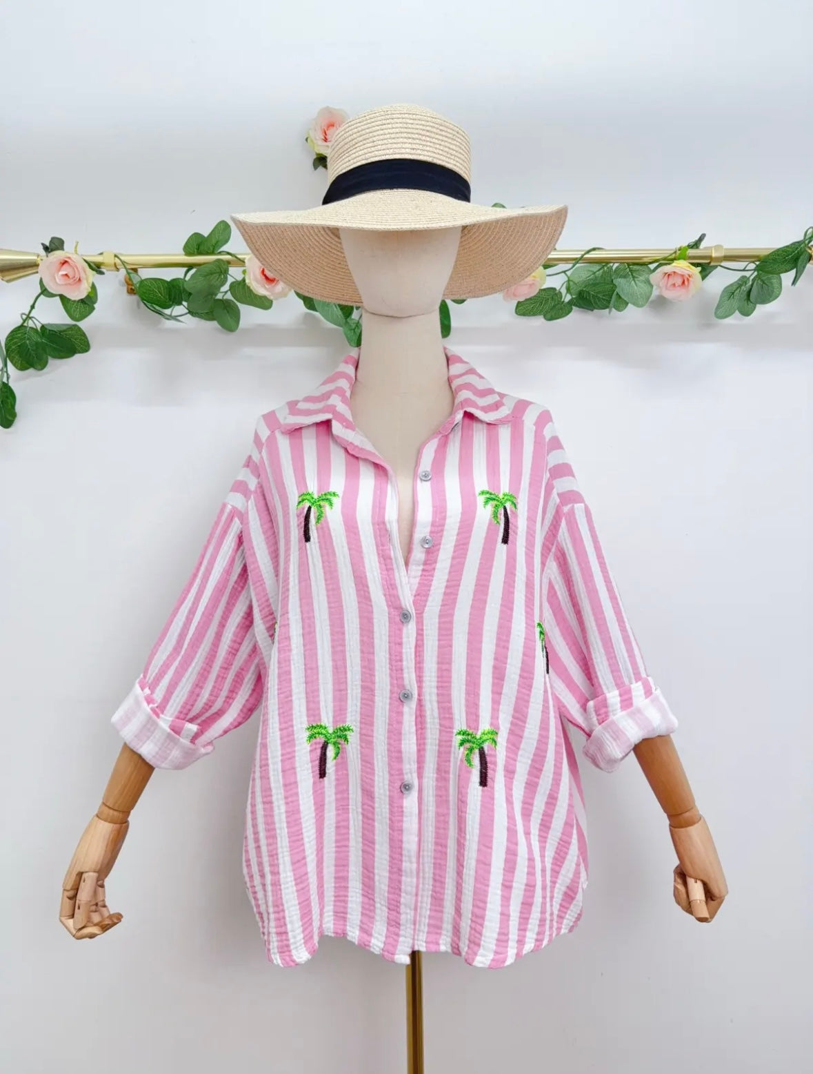 Musselin Bluse Gestreift Palme
