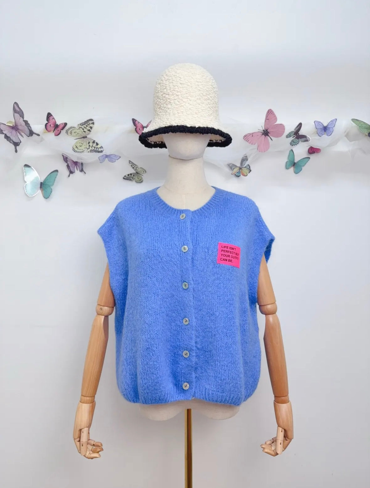 Kurzarm Strickjacke Patch Kid Mohair