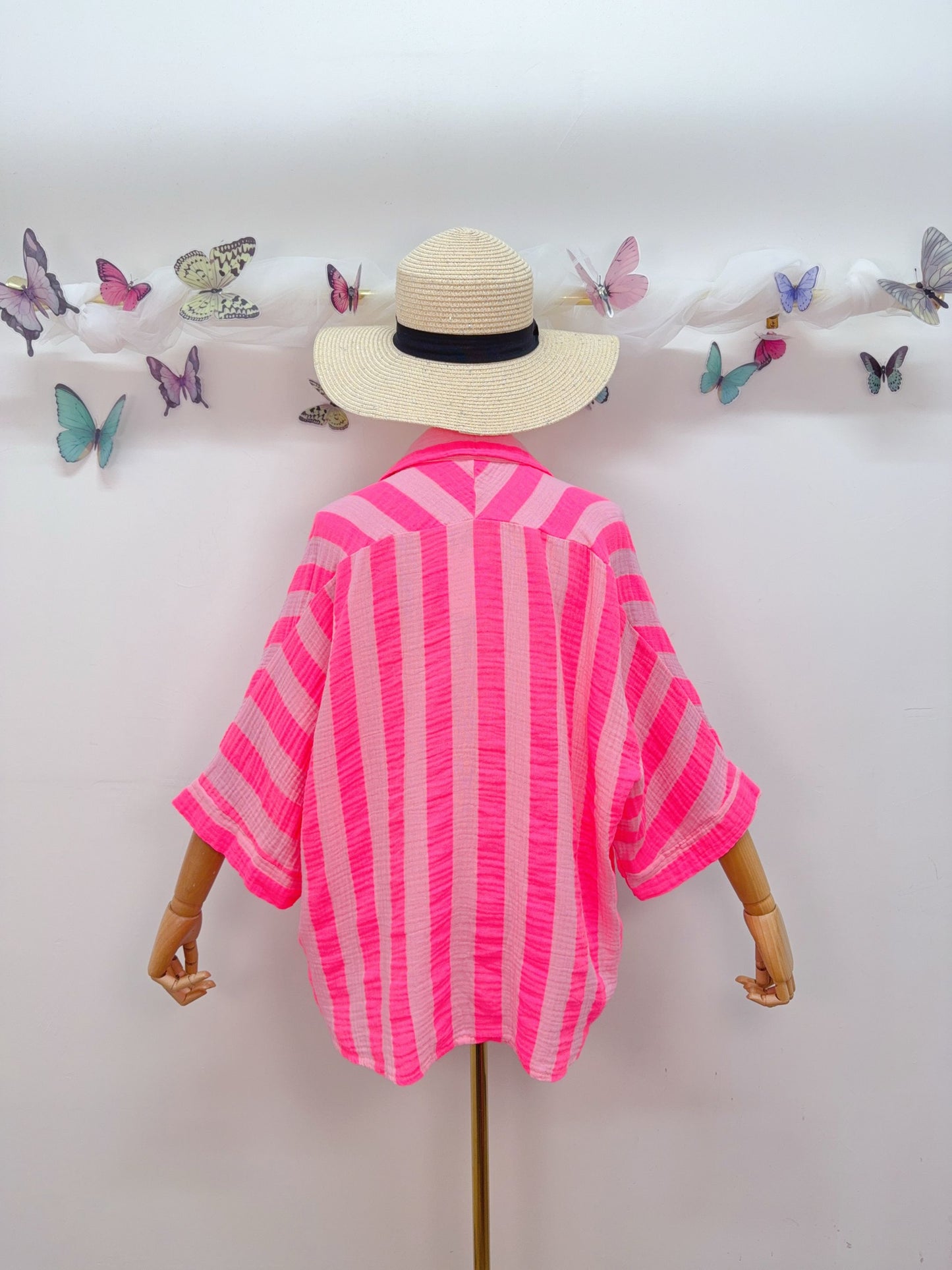 Musselin Bluse Kurzarm Streifen