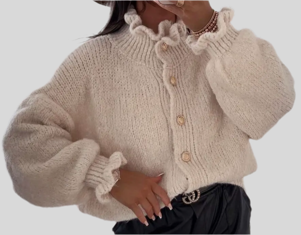 Rüschen Cardigan Goldknöpfe