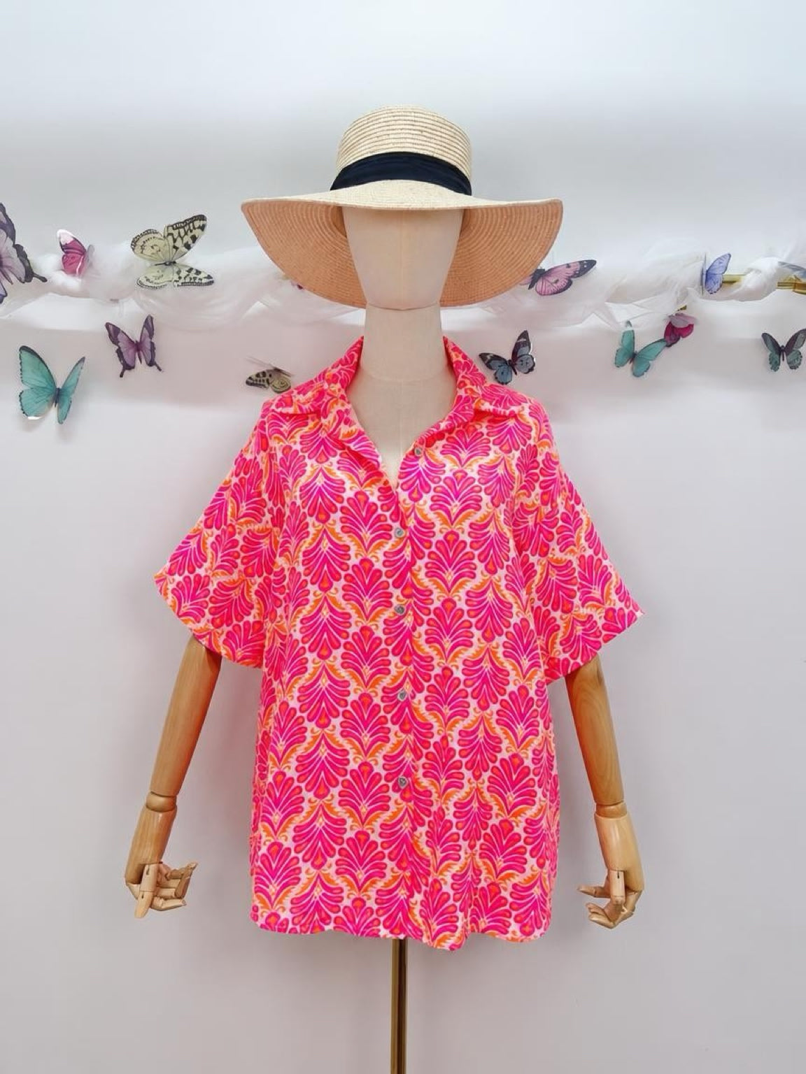 Musselin Bluse Muster Kurzarm