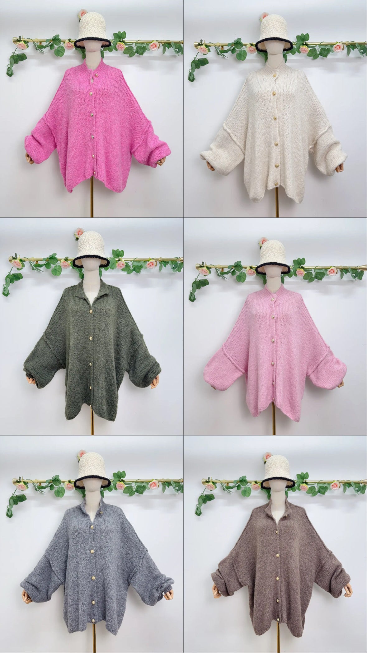 Oversize Boucle Cardigan Goldknöpfe