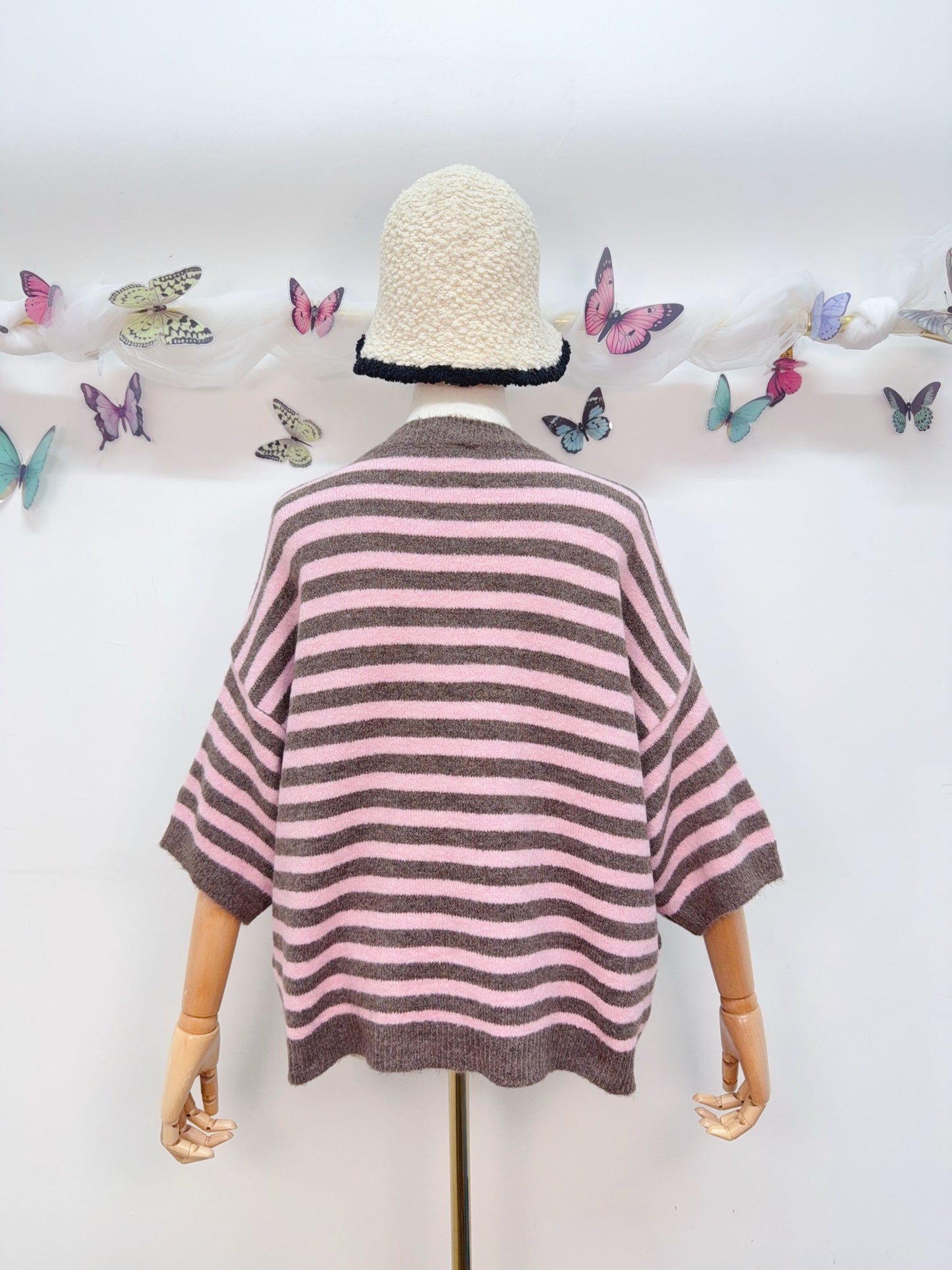 Strickpullover Kurzarm Streifen