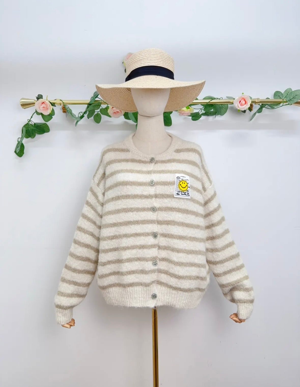 Smiley Patch Cardigan Streifen