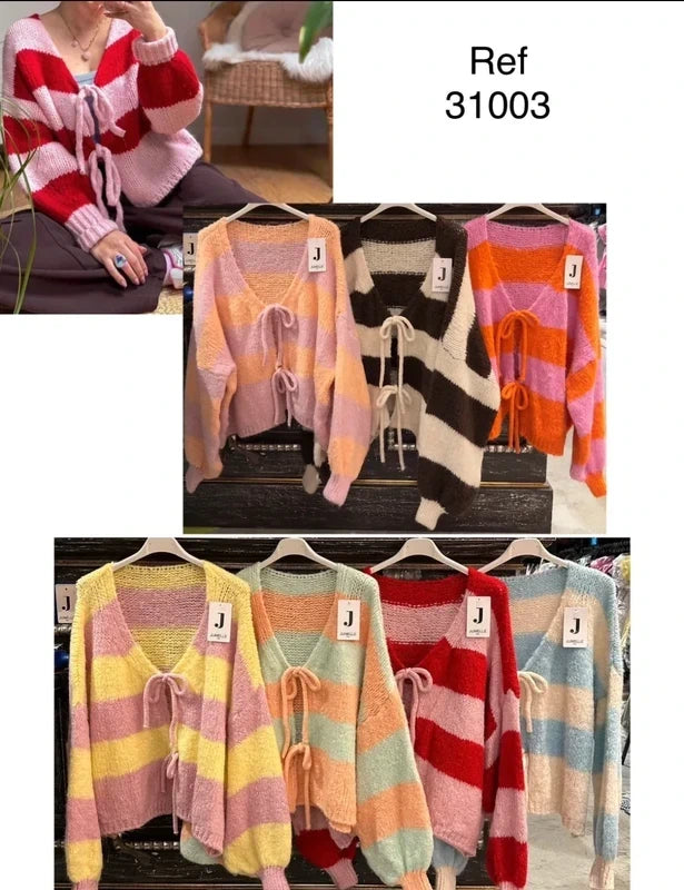 Streifen Strick Cardigan Schleifen