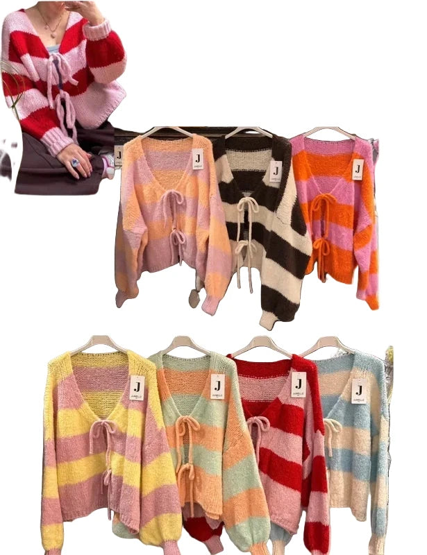 Streifen Strick Cardigan Schleifen