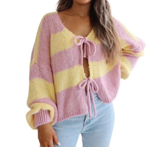 Streifen Strick Cardigan Schleifen