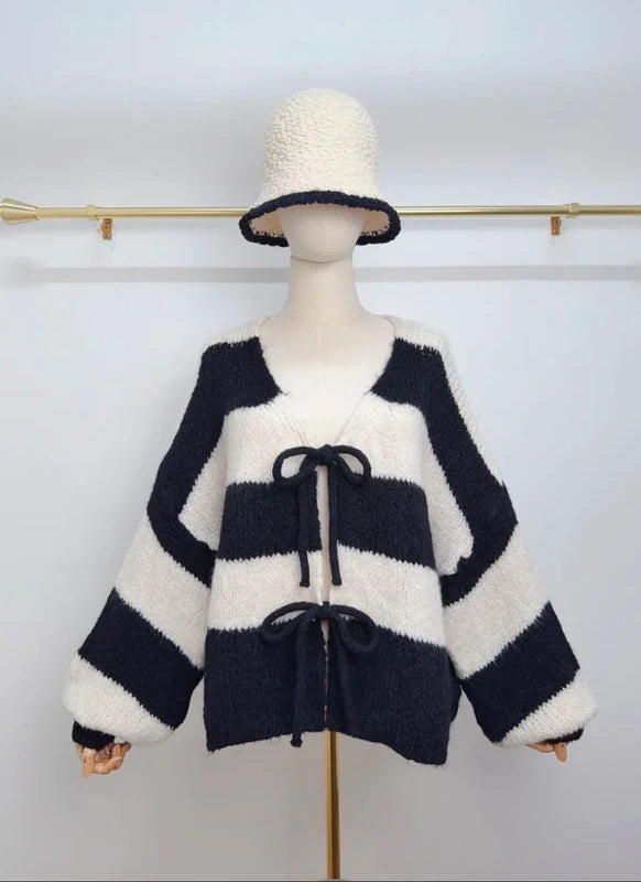 Streifen Strick Cardigan Schleifen