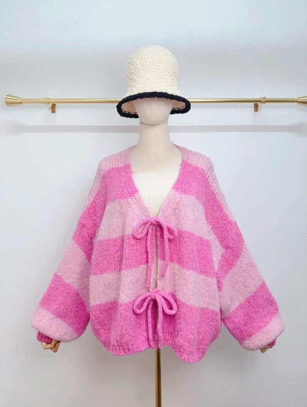 Streifen Strick Cardigan Schleifen