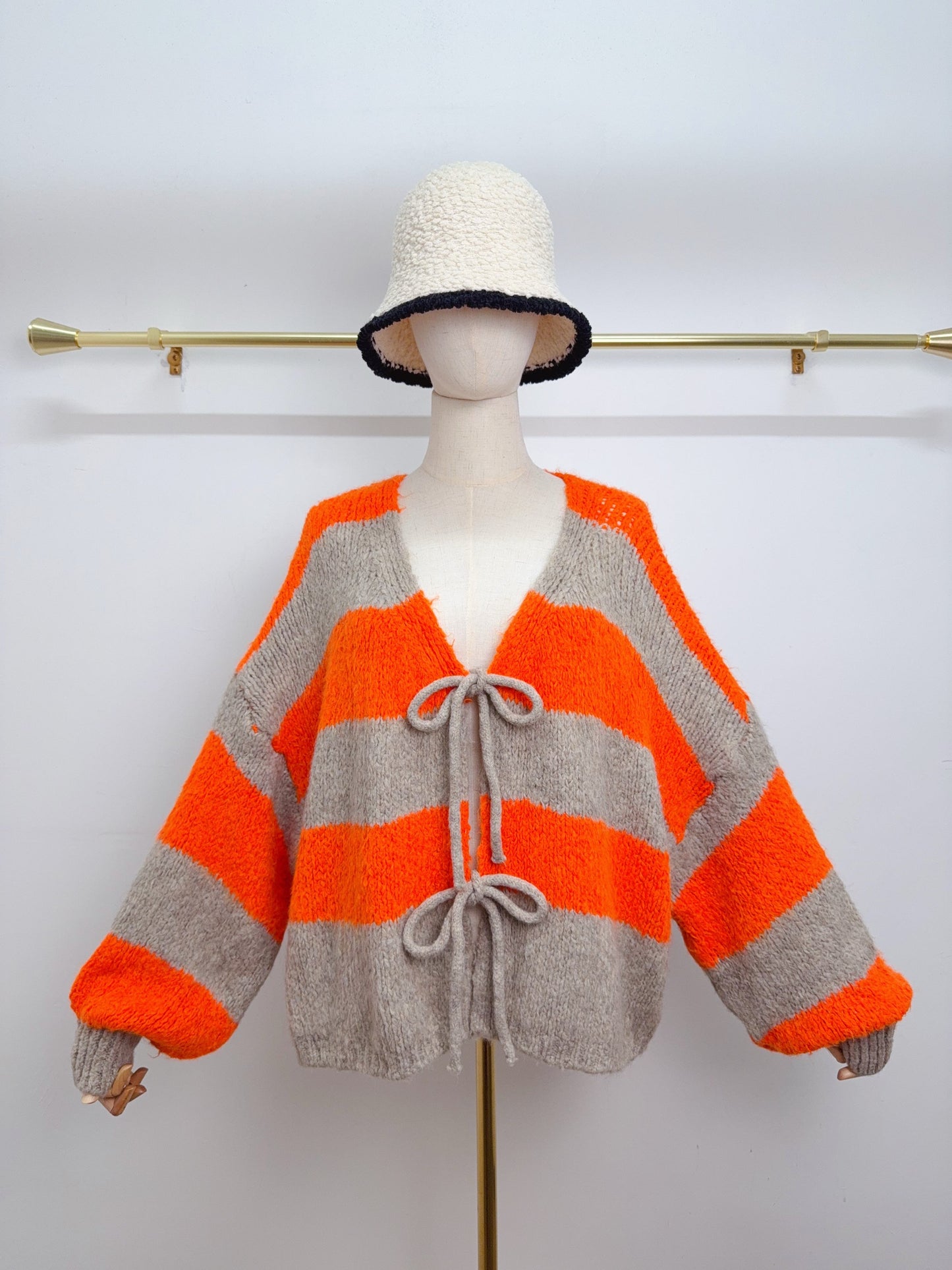 Streifen Strick Cardigan Schleifen
