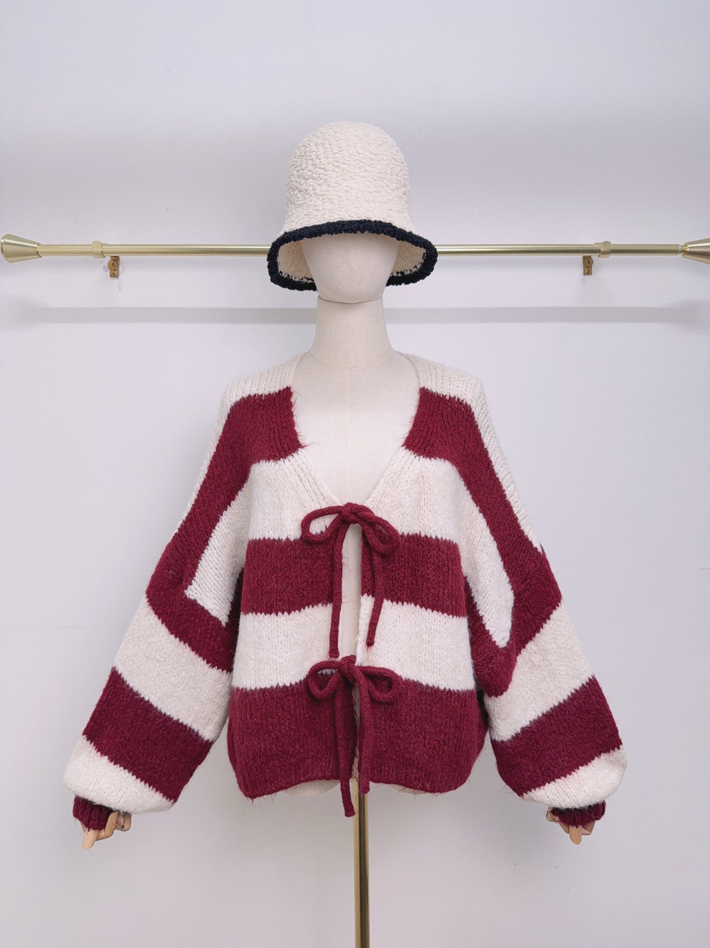 Streifen Strick Cardigan Schleifen