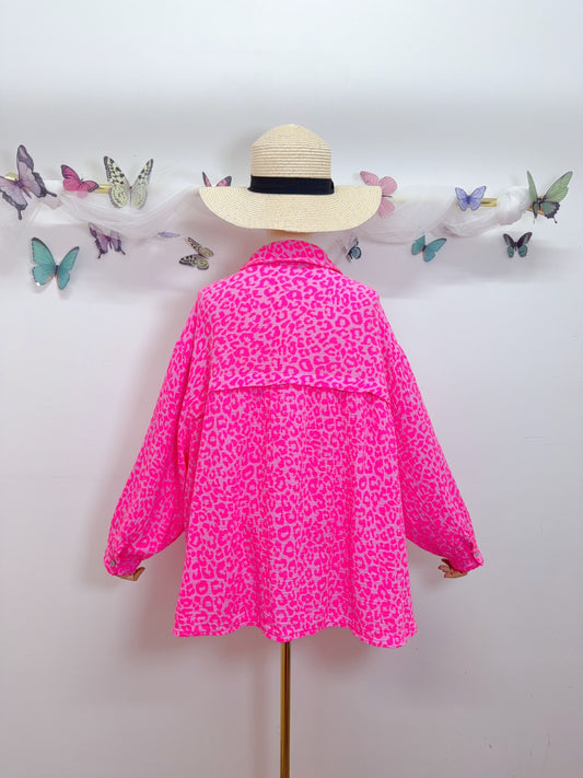 Leo Musselin Bluse Neon Pink