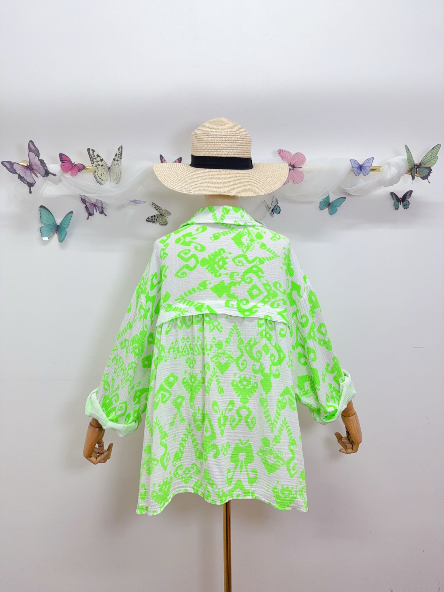 Musselin Bluse Muster Langarm