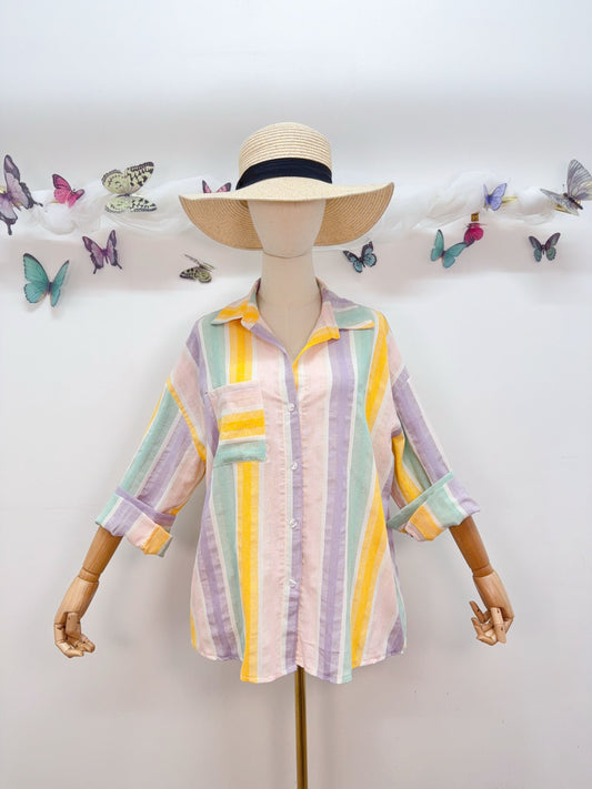 Baumwolle Bluse Streifen Pastell