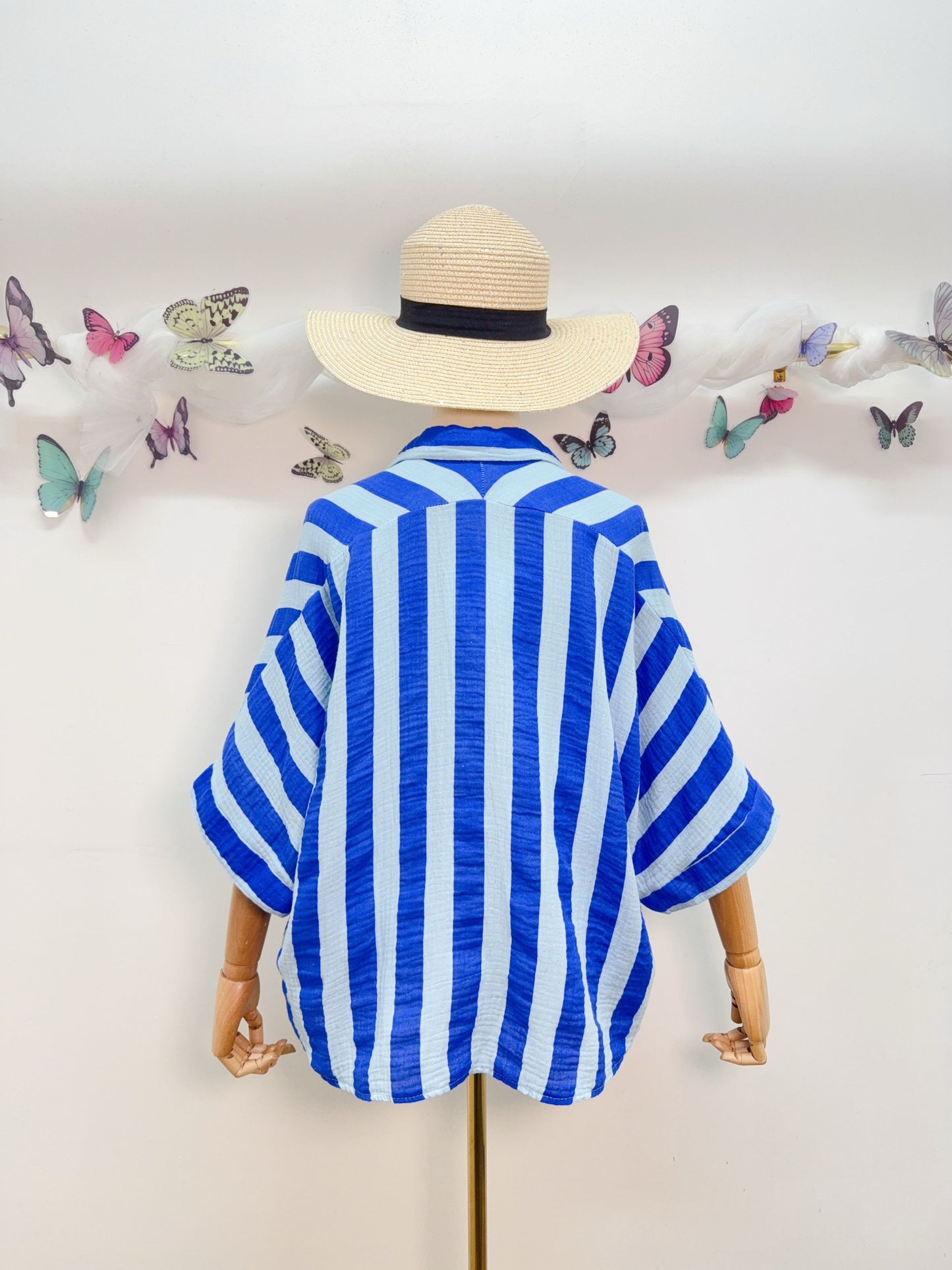 Musselin Bluse Kurzarm Streifen