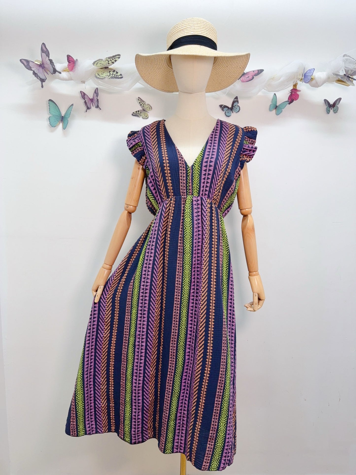 Musselin Kleid Kurzarm Streifen