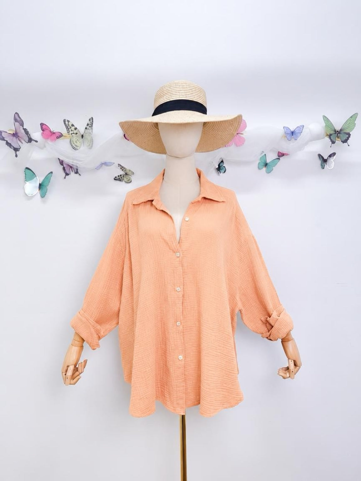 Musselin Bluse Uni Lang
