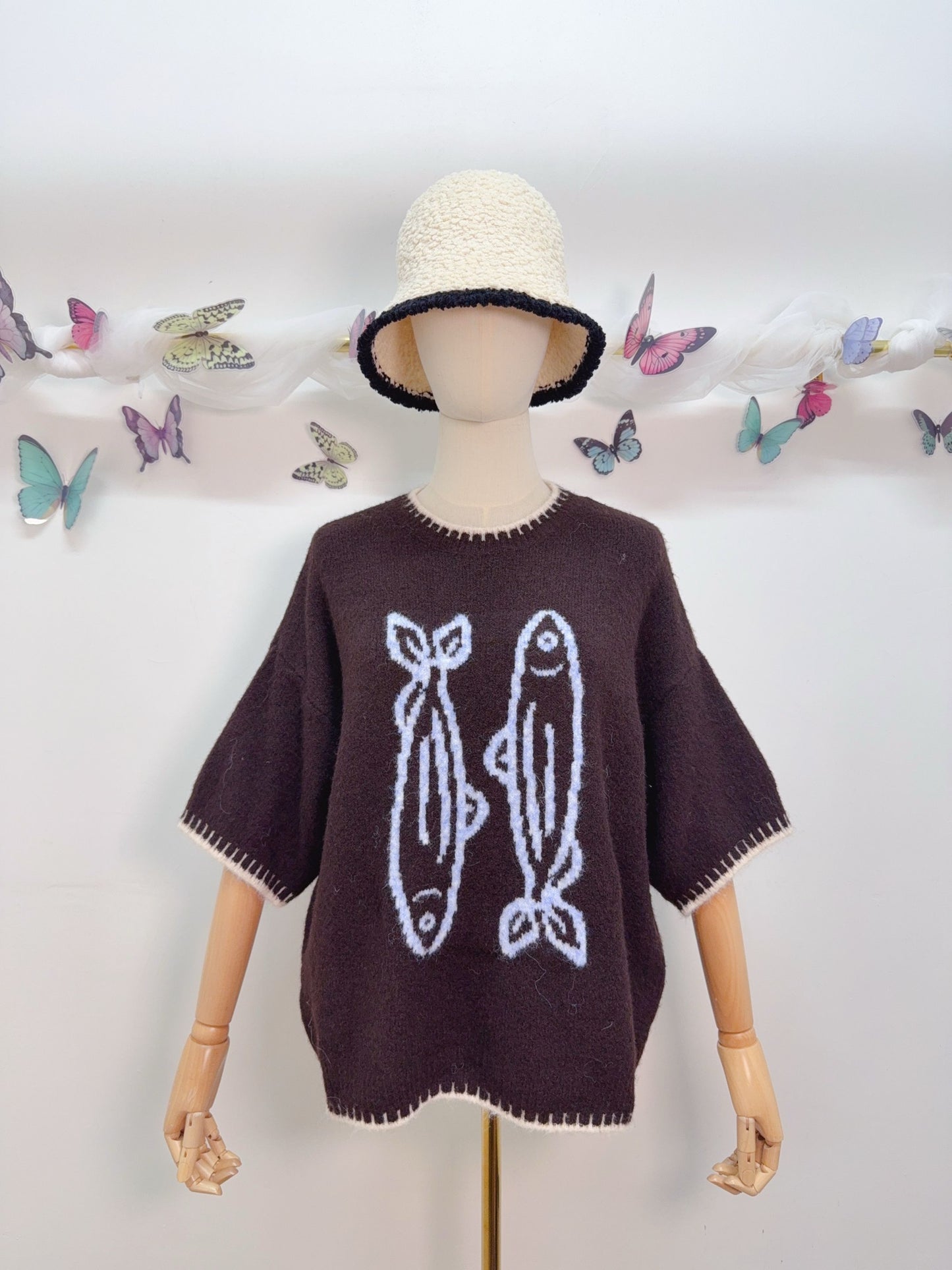 Strickpullover Kurzarm Sardine