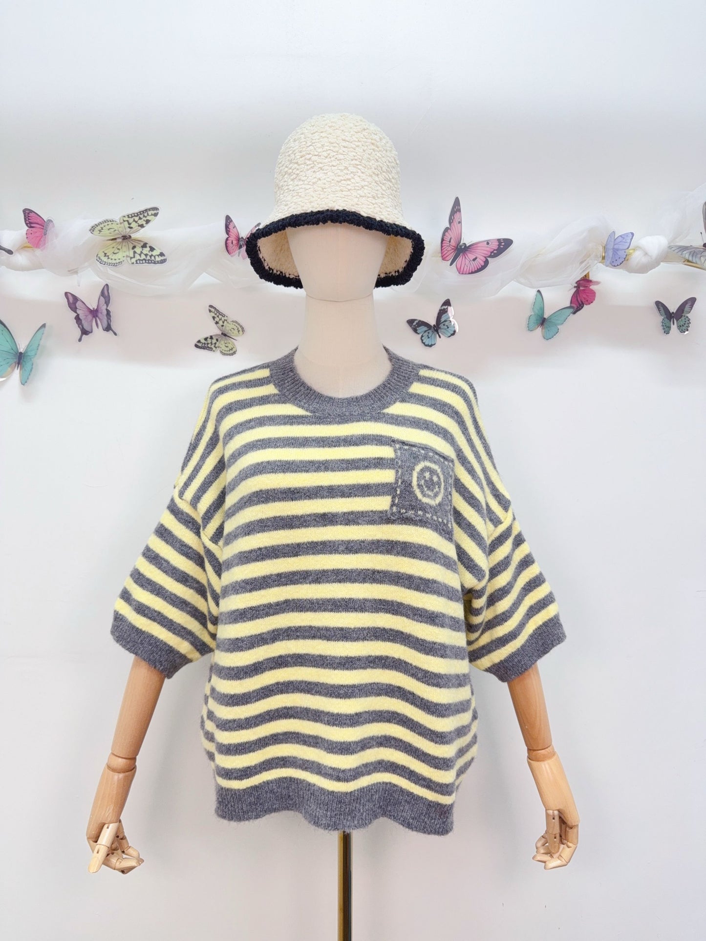 Strickpullover Kurzarm Streifen