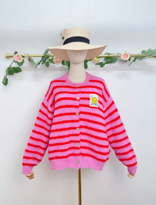 Smiley Patch Cardigan Streifen