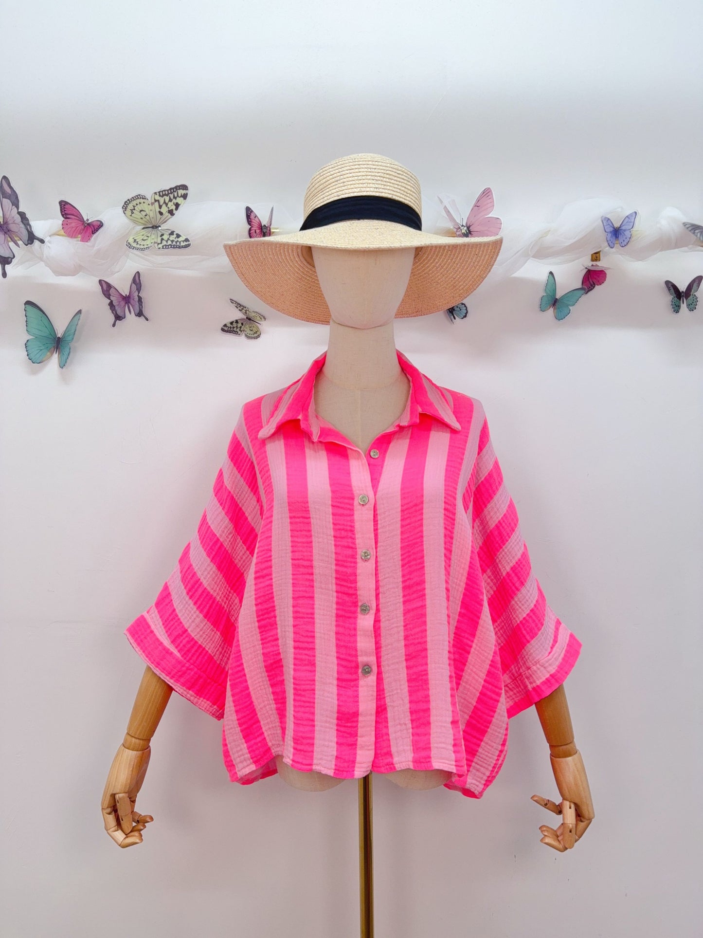 Musselin Bluse Kurzarm Streifen