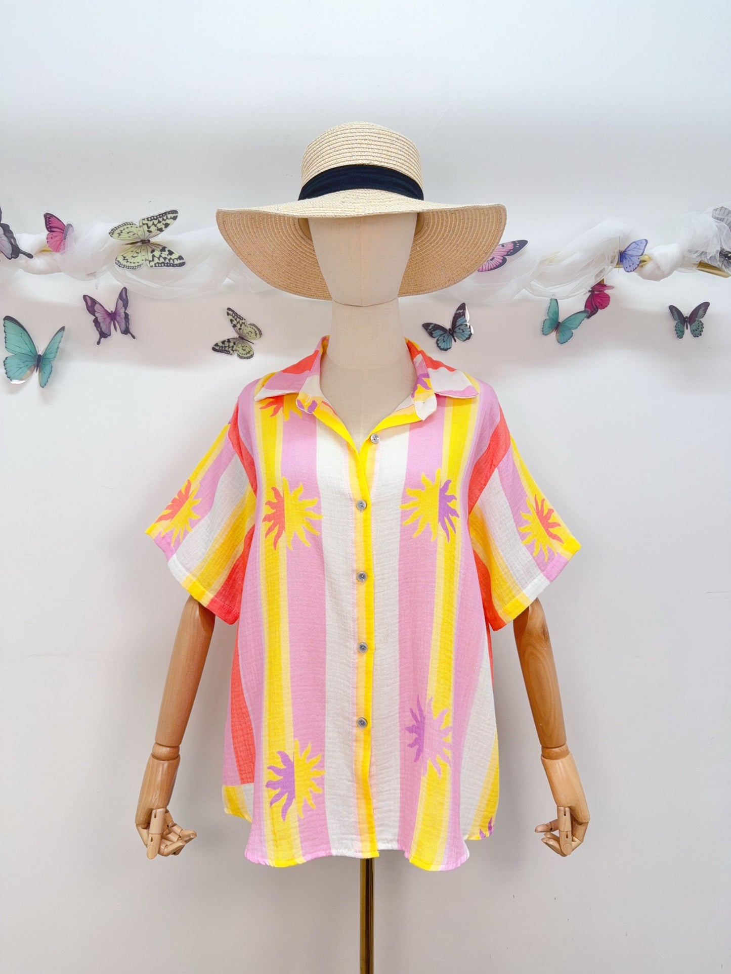 Musselin Bluse Streifen Pastell