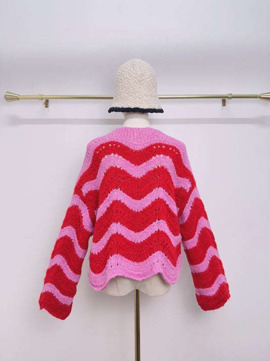 Strick Cardigan Wellen Schleifchen