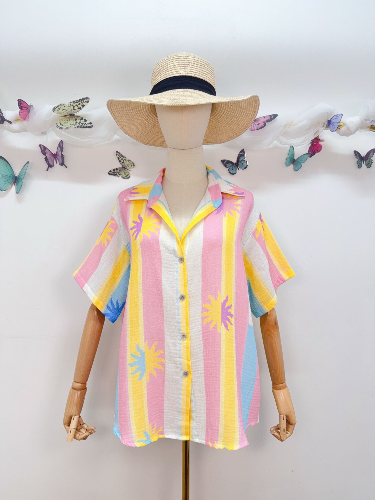 Musselin Bluse Streifen Pastell