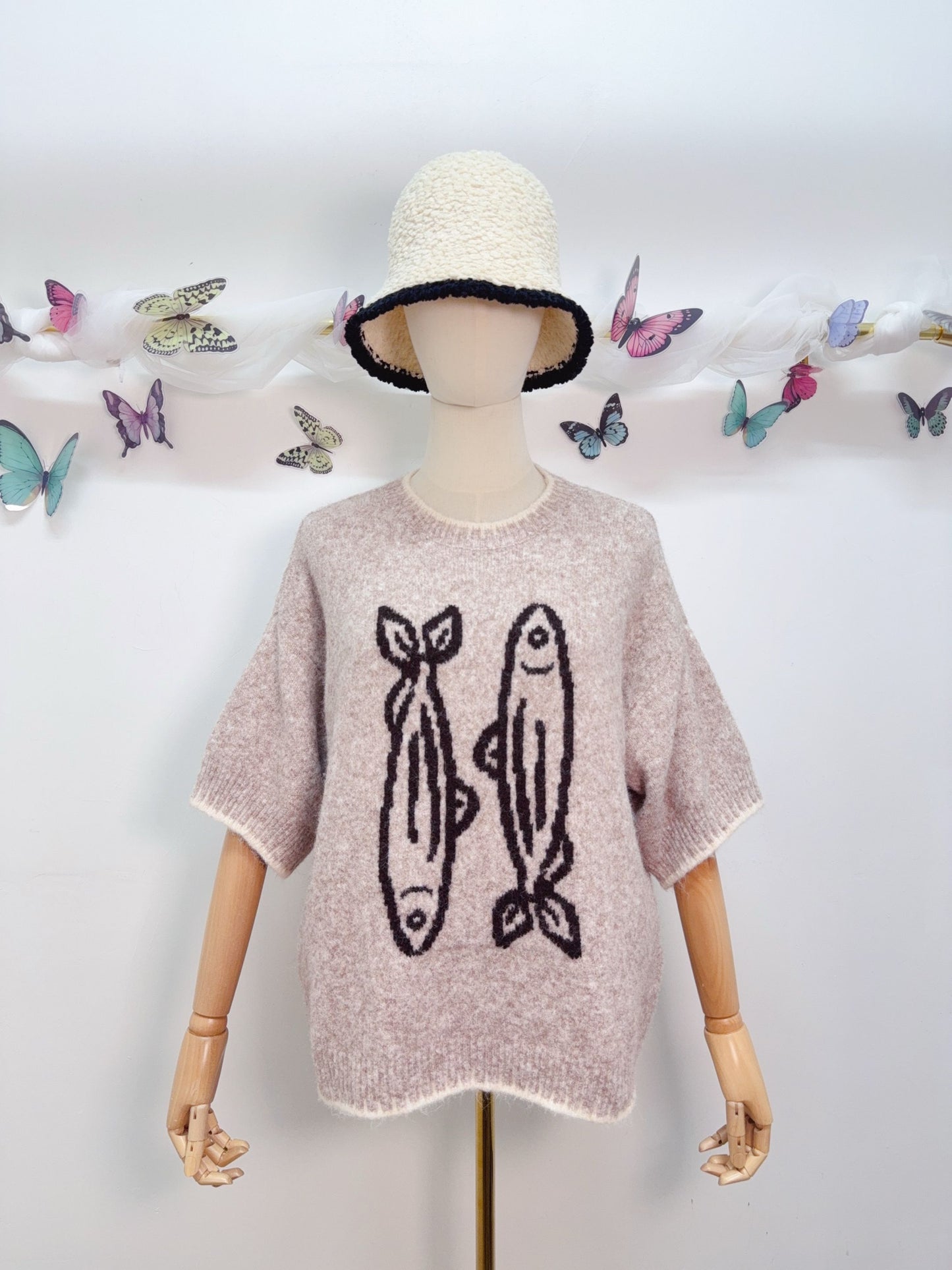 Strickpullover Kurzarm Sardine