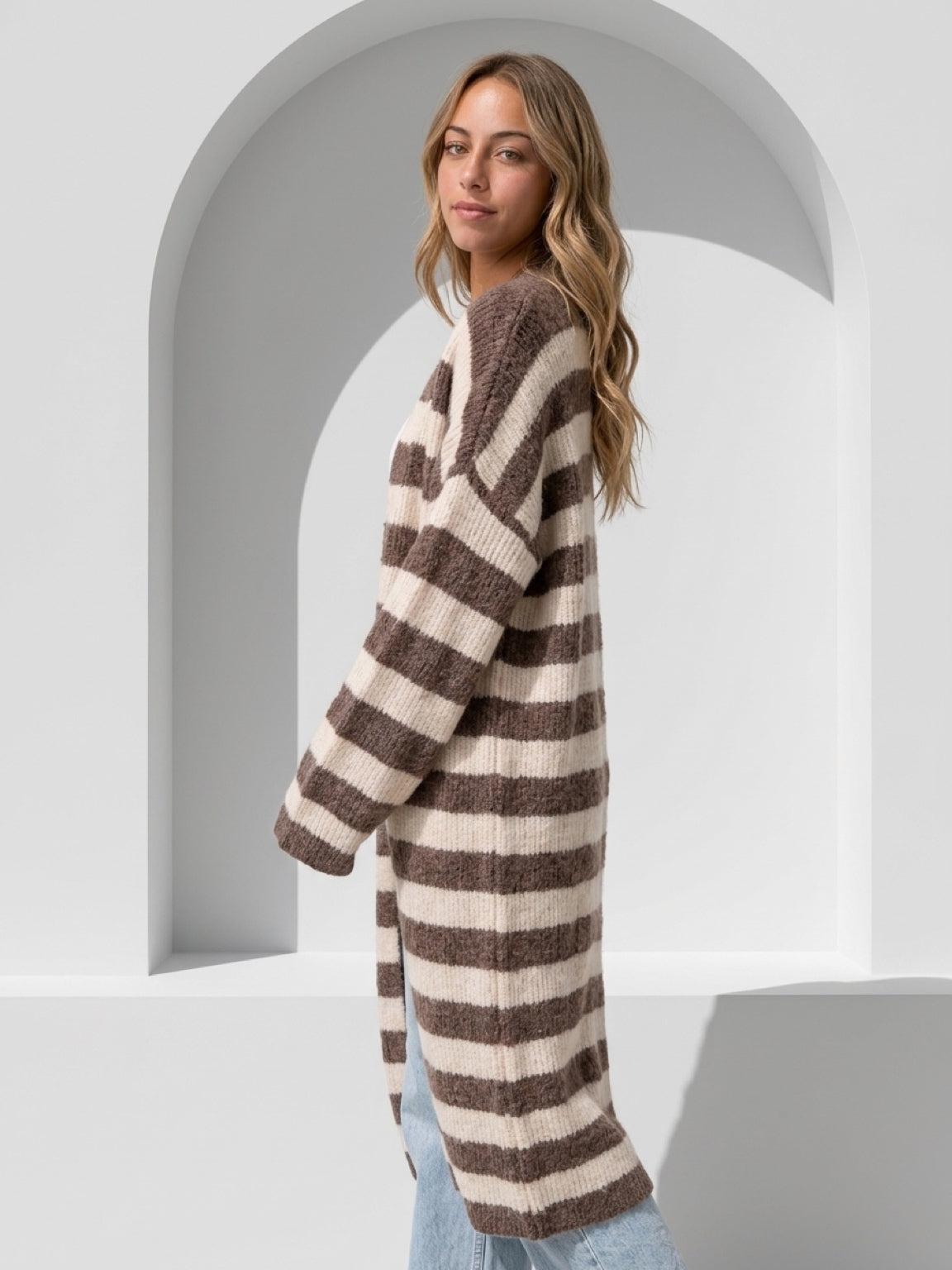 Cardigan Lang Gestreift
