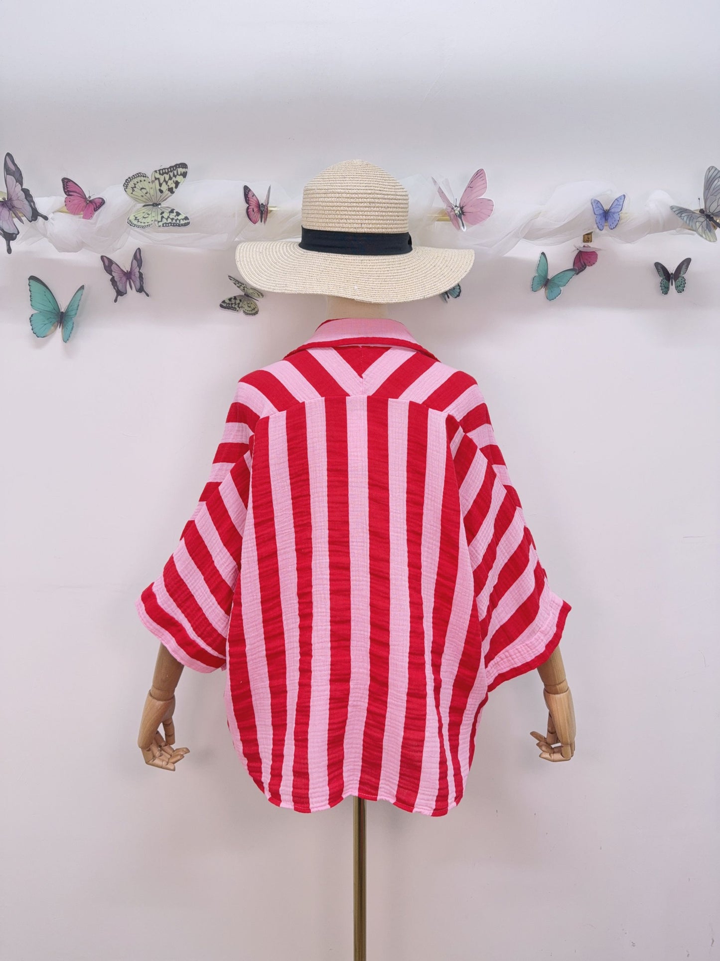 Musselin Bluse Kurzarm Streifen