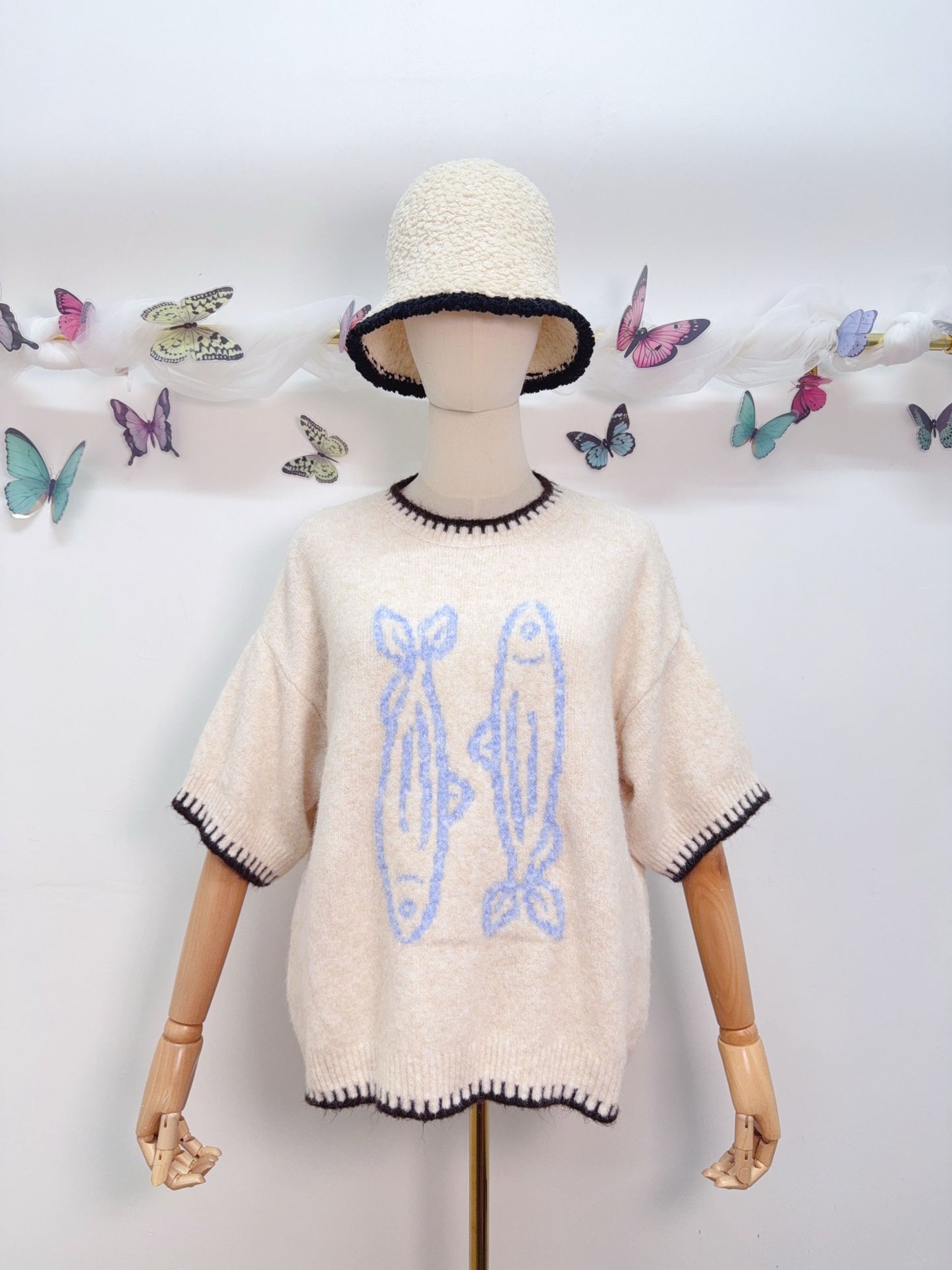 Strickpullover Kurzarm Sardine