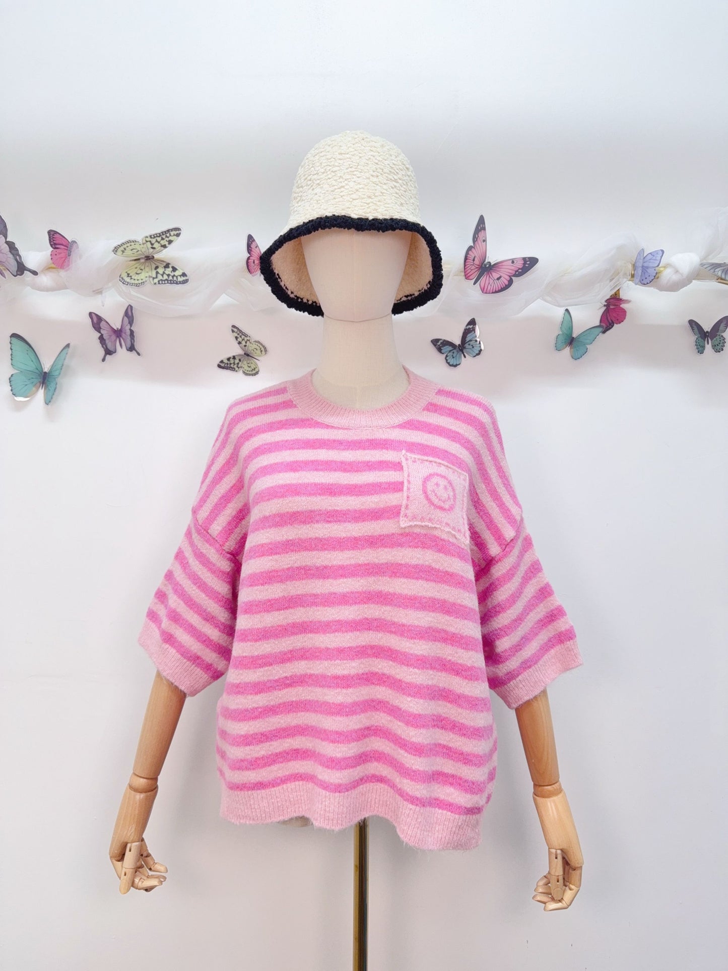 Strickpullover Kurzarm Streifen