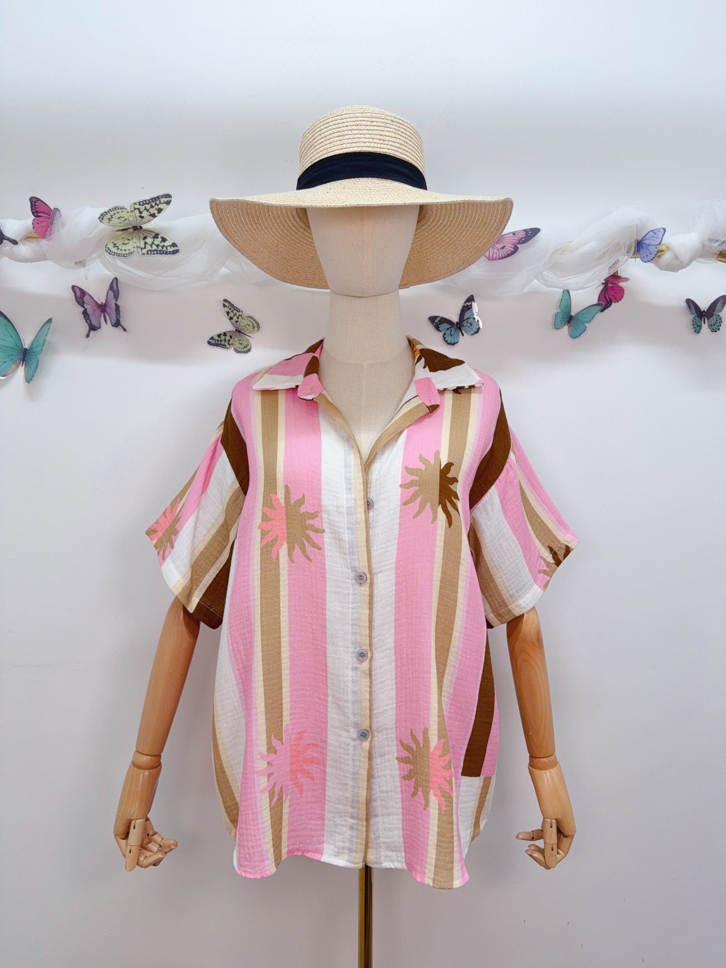 Musselin Bluse Streifen Pastell