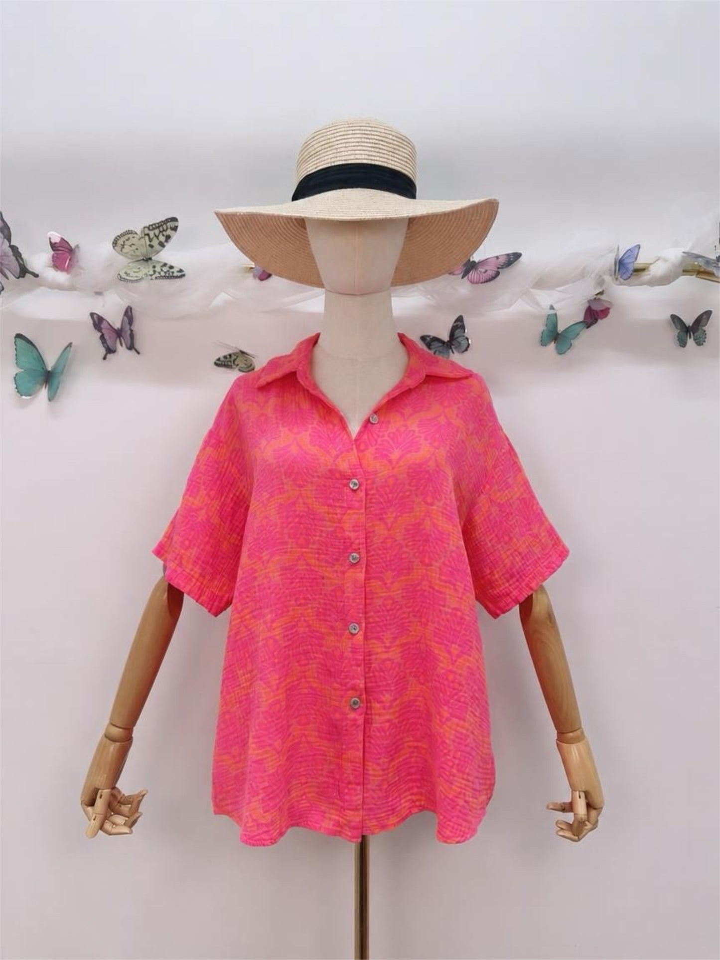 Musselin Bluse Muster Kurzarm