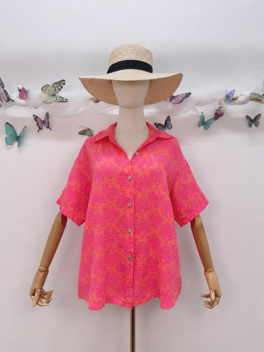 Musselin Bluse Muster Kurzarm