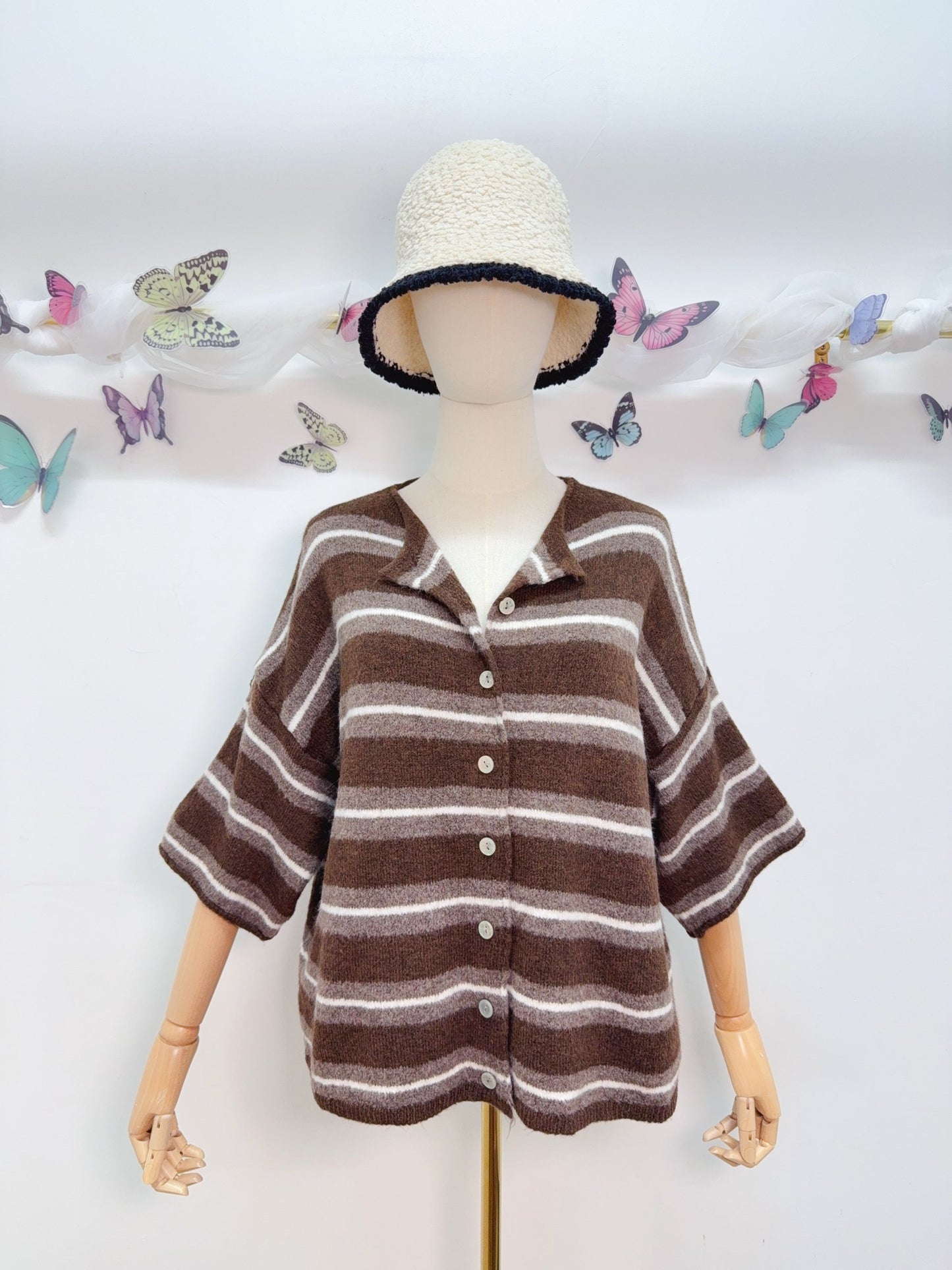 Strickpullover Kurzarm Gestreift